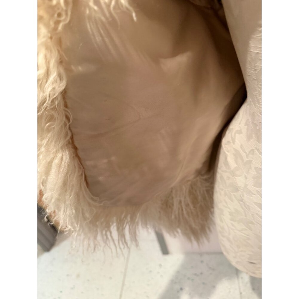 Vintage Mongolian Lamb Fur Womens Jacket Size Medium Cream Long Sleeve Lined - Picture 11 of 13